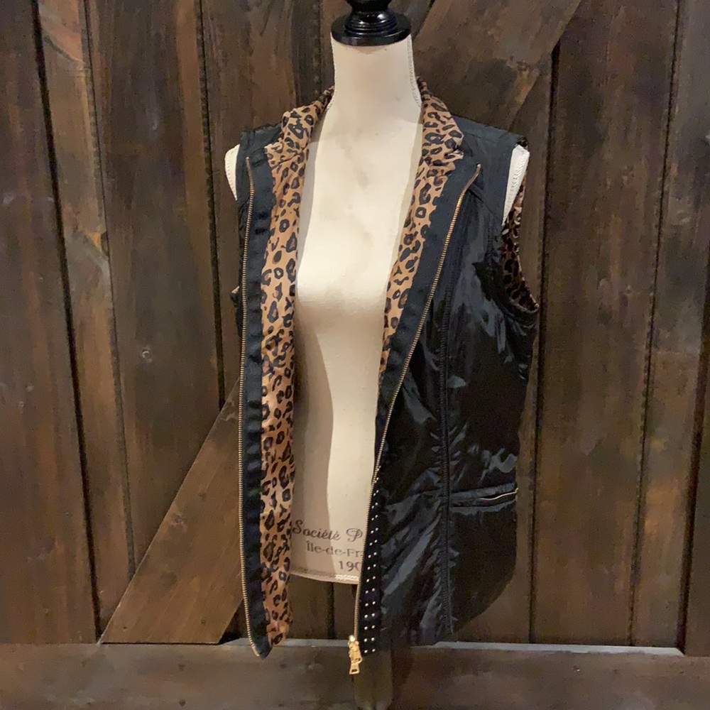 Spanner black with leopard print inside liner vest - Picture 6 of 10